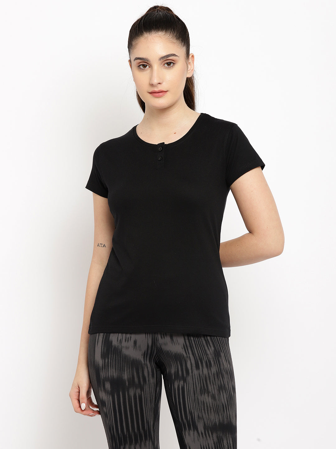 Ap'pulse Women's Short Sleeve Henley Tshirt