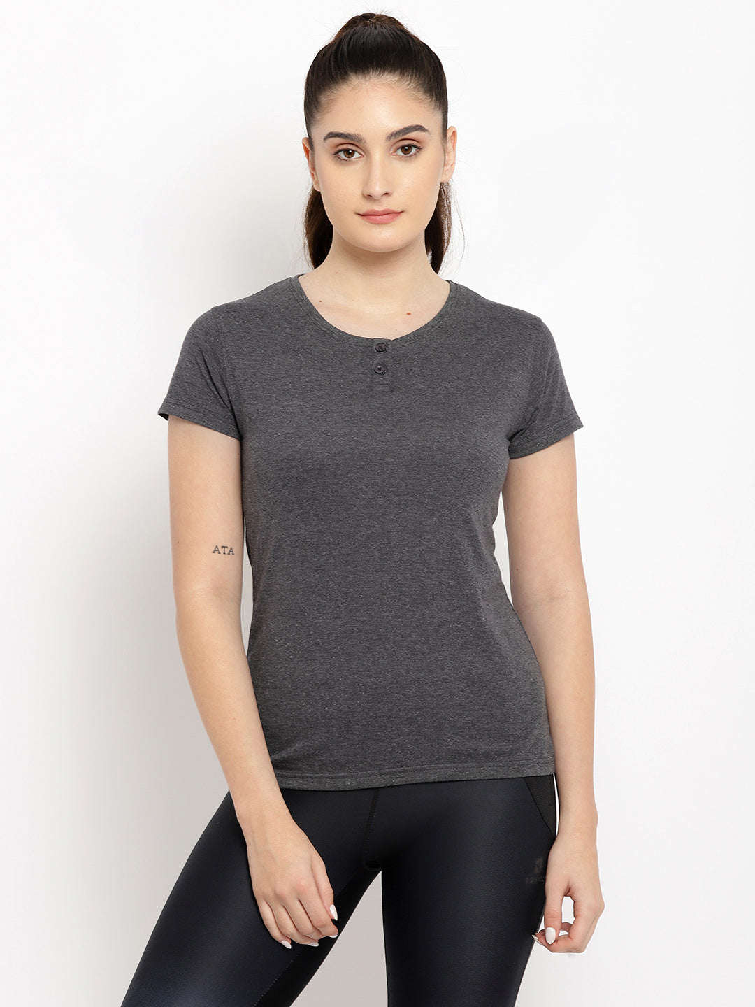 Ap'pulse Women's Short Sleeve Henley Tshirt