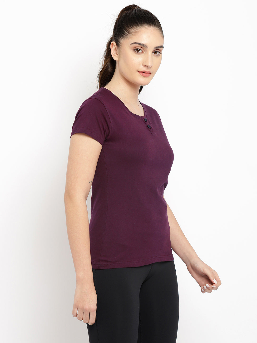 Ap'pulse Women's Short Sleeve Henley Tshirt