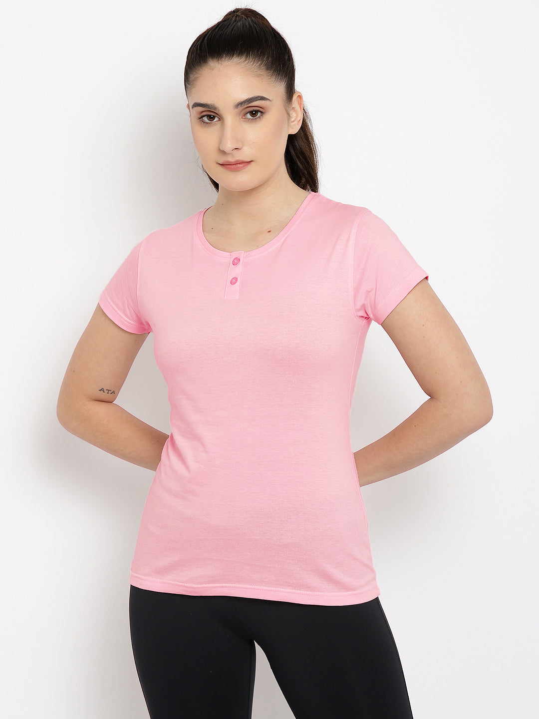 Ap'pulse Women's Short Sleeve Henley Tshirt