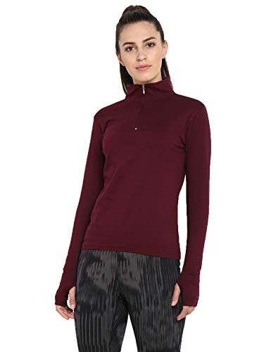 Ap'pulse Women's Long Sleeve Thumbopen 1/4 Zip Hi Neck Tshirt