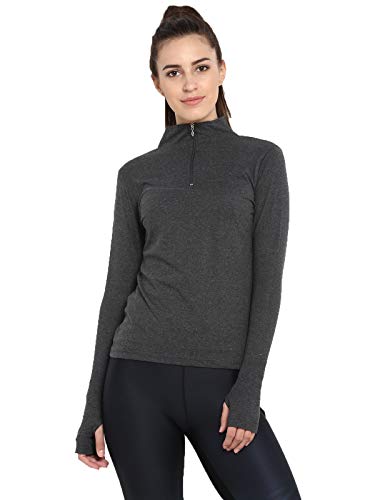 Ap'pulse Women's Long Sleeve Thumbopen 1/4 Zip Hi Neck Tshirt