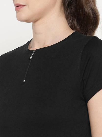 Appulse Women's Short Sleeve Round Neck Zipper T-Shirt | Women | Premium Cotton | Activewear | Athleisure