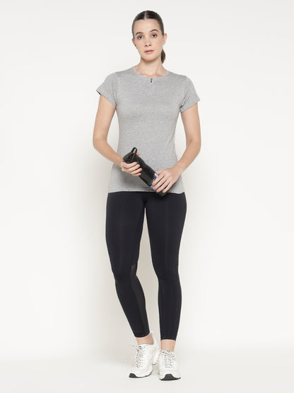 Appulse Women's Short Sleeve Round Neck Zipper T-Shirt | Women | Premium Cotton | Activewear | Athleisure