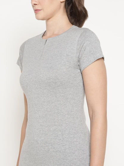 Appulse Women's Short Sleeve Round Neck Zipper T-Shirt | Women | Premium Cotton | Activewear | Athleisure