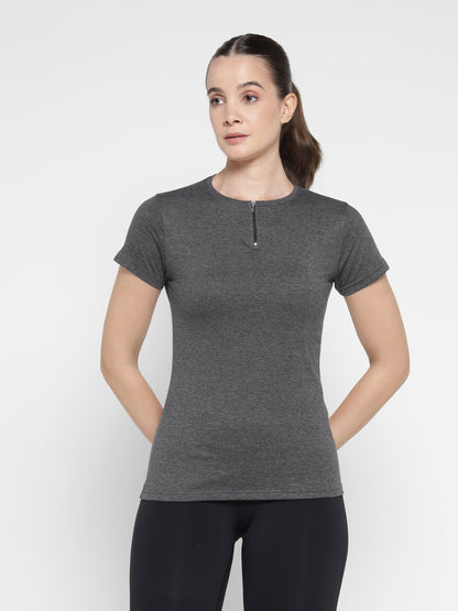 Appulse Women's Short Sleeve Round Neck Zipper T-Shirt | Women | Premium Cotton | Activewear | Athleisure