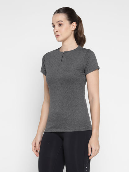 Appulse Women's Short Sleeve Round Neck Zipper T-Shirt | Women | Premium Cotton | Activewear | Athleisure