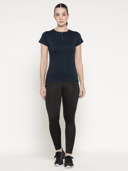 Appulse Women's Short Sleeve Round Neck Zipper T-Shirt | Women | Premium Cotton | Activewear | Athleisure