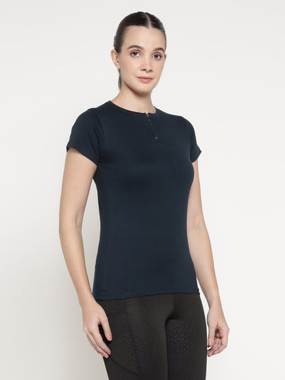 Appulse Women's Short Sleeve Round Neck Zipper T-Shirt | Women | Premium Cotton | Activewear | Athleisure