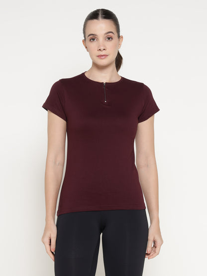 Appulse Women's Short Sleeve Round Neck Zipper T-Shirt | Women | Premium Cotton | Activewear | Athleisure