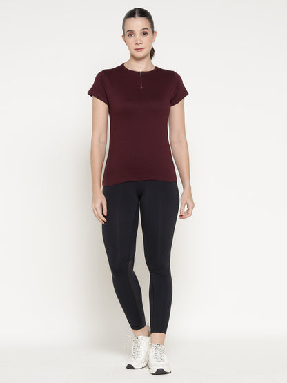 Appulse Women's Short Sleeve Round Neck Zipper T-Shirt | Women | Premium Cotton | Activewear | Athleisure