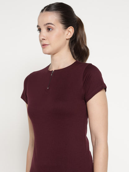 Appulse Women's Short Sleeve Round Neck Zipper T-Shirt | Women | Premium Cotton | Activewear | Athleisure