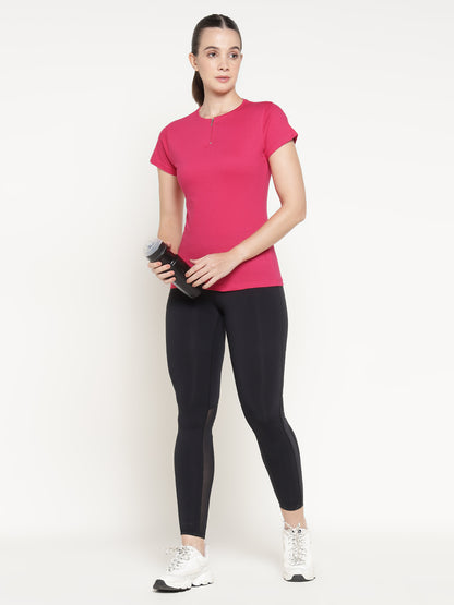 Appulse Women's Short Sleeve Round Neck Zipper T-Shirt | Women | Premium Cotton | Activewear | Athleisure