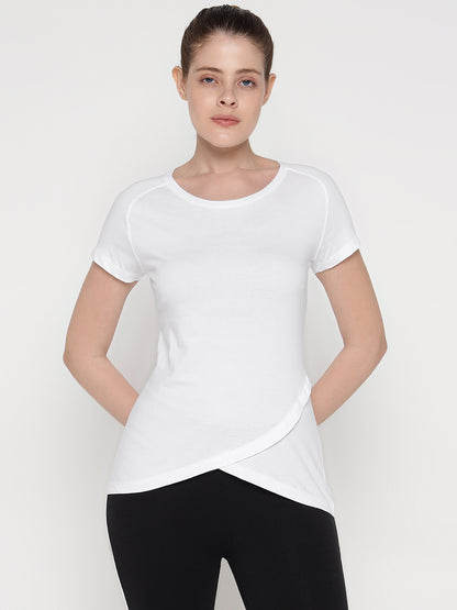 Appulse Women's Short Sleeve Round Neck Bottom Cross Over T-Shirt | Women | Premium Cotton | Activewear | Athleisure