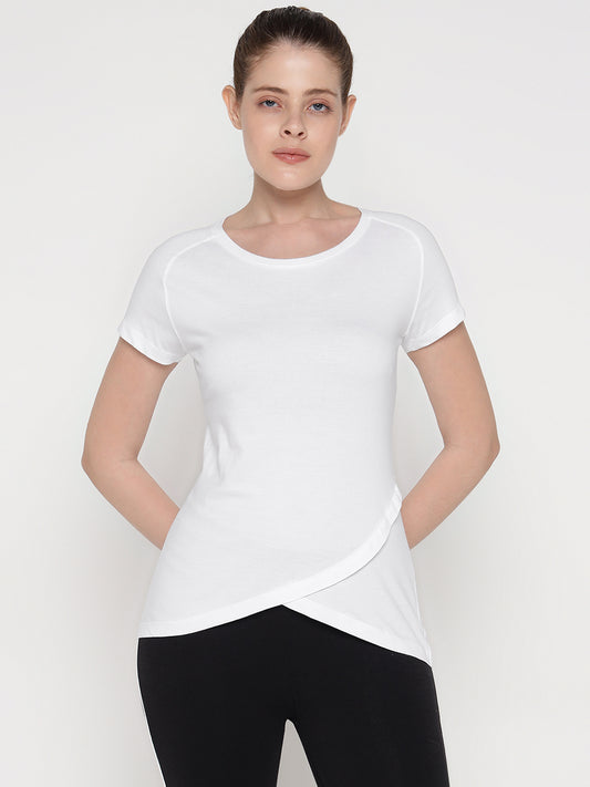 Ap'pulse Women's Short Sleeve Round Neck Bottom Cross Over Tshirt