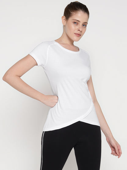 Appulse Women's Short Sleeve Round Neck Bottom Cross Over T-Shirt | Women | Premium Cotton | Activewear | Athleisure