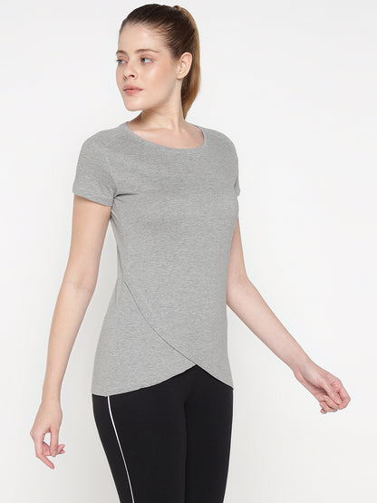 Appulse Women's Short Sleeve Round Neck Bottom Cross Over T-Shirt | Women | Premium Cotton | Activewear | Athleisure