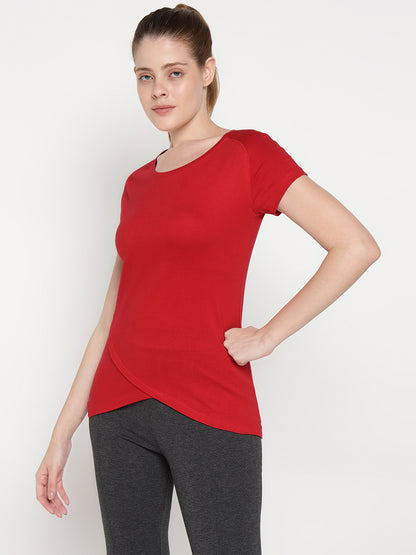 Appulse Women's Short Sleeve Round Neck Bottom Cross Over T-Shirt | Women | Premium Cotton | Activewear | Athleisure