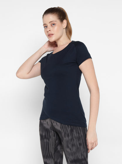 Appulse Women's Short Sleeve Round Neck Bottom Cross Over T-Shirt | Women | Premium Cotton | Activewear | Athleisure