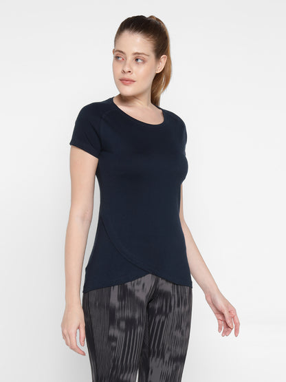 Appulse Women's Short Sleeve Round Neck Bottom Cross Over T-Shirt | Women | Premium Cotton | Activewear | Athleisure