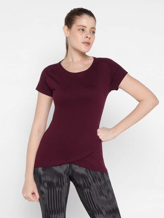 Ap'pulse Women's Short Sleeve Round Neck Bottom Cross Over Tshirt