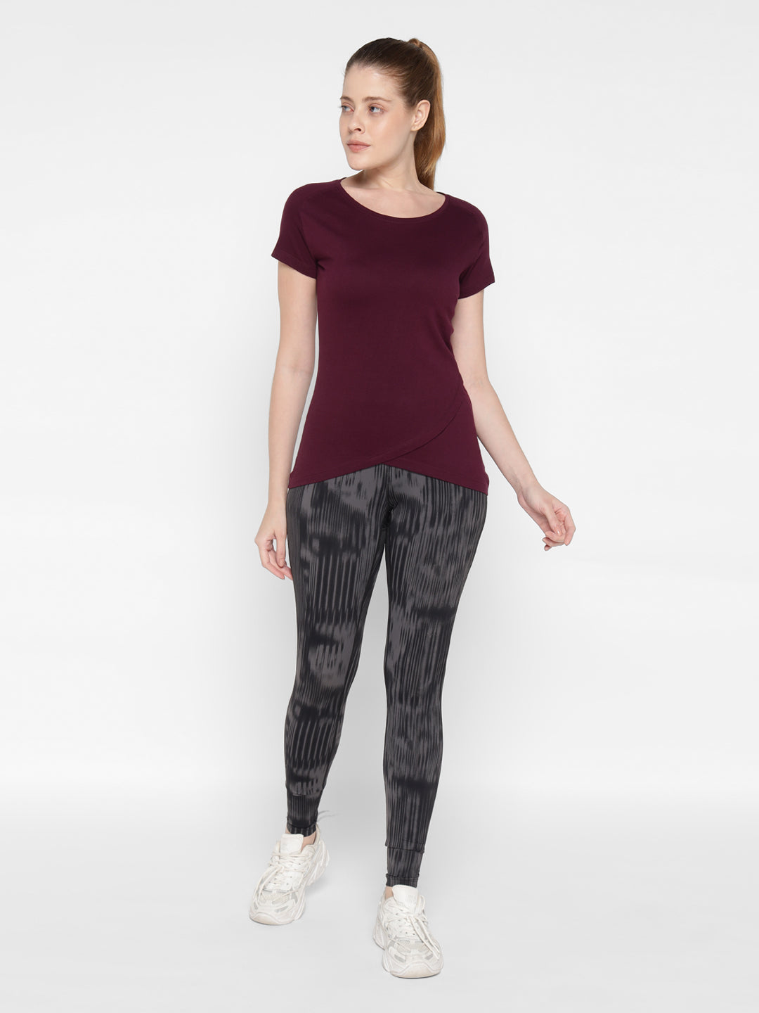 Ap'pulse Women's Short Sleeve Round Neck Bottom Cross Over Tshirt