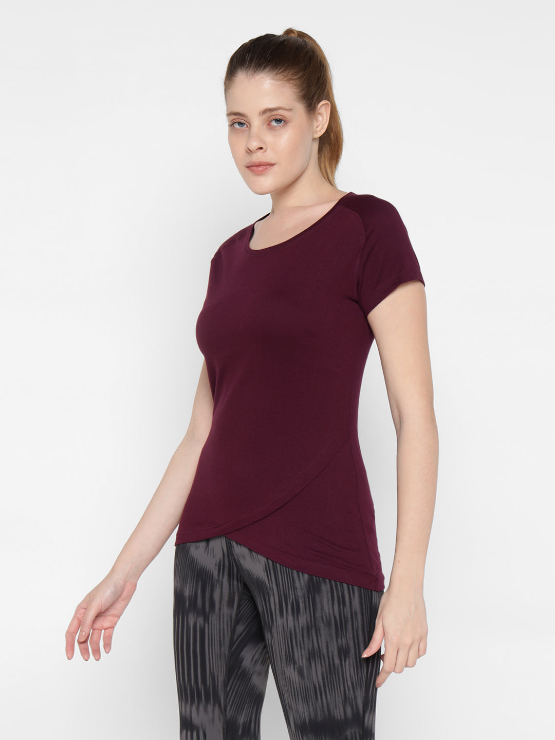 Ap'pulse Women's Short Sleeve Round Neck Bottom Cross Over Tshirt