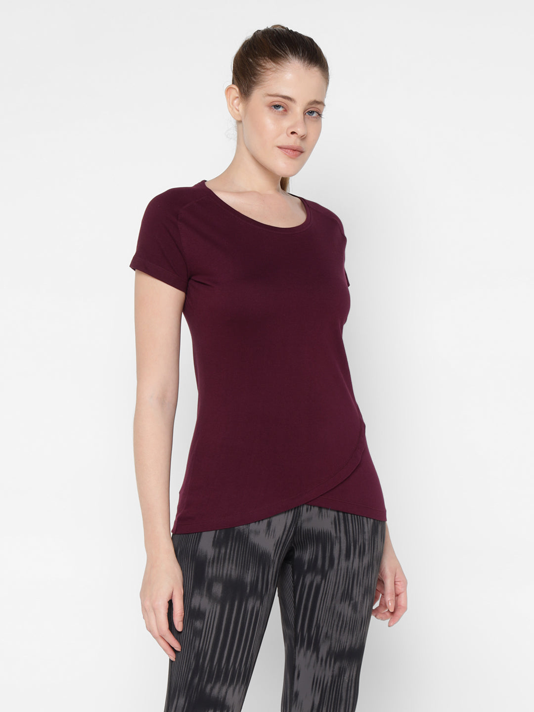 Ap'pulse Women's Short Sleeve Round Neck Bottom Cross Over Tshirt