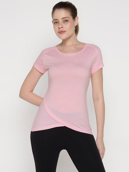 Appulse Women's Short Sleeve Round Neck Bottom Cross Over T-Shirt | Women | Premium Cotton | Activewear | Athleisure