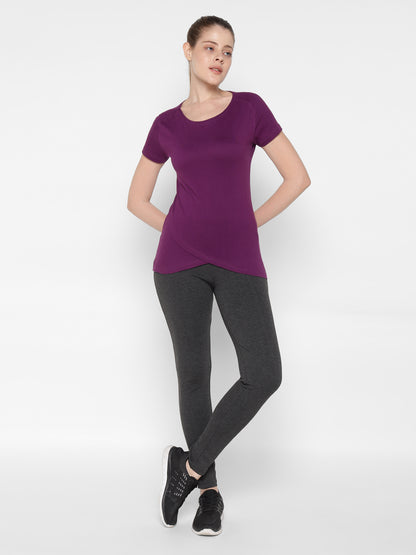 Appulse Women's Short Sleeve Round Neck Bottom Cross Over T-Shirt | Women | Premium Cotton | Activewear | Athleisure