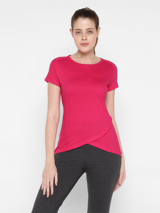 Ap'pulse Women's Short Sleeve Round Neck Bottom Cross Over Tshirt