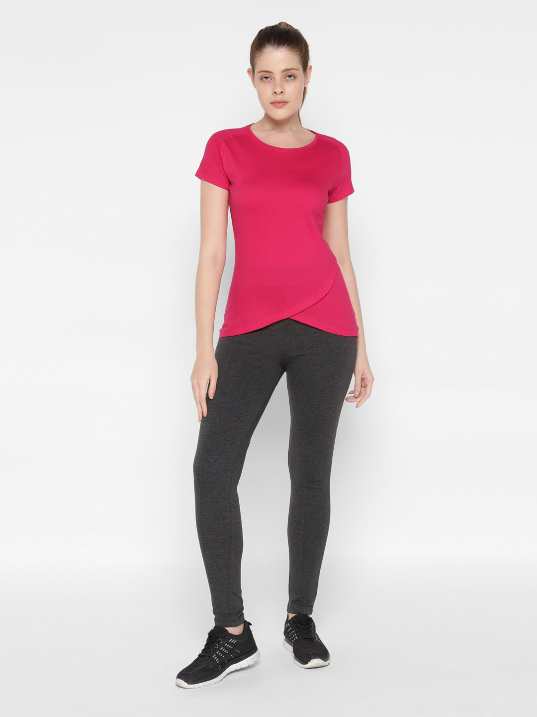 Ap'pulse Women's Short Sleeve Round Neck Bottom Cross Over Tshirt