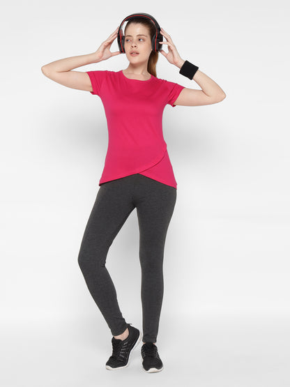Appulse Women's Short Sleeve Round Neck Bottom Cross Over T-Shirt | Women | Premium Cotton | Activewear | Athleisure