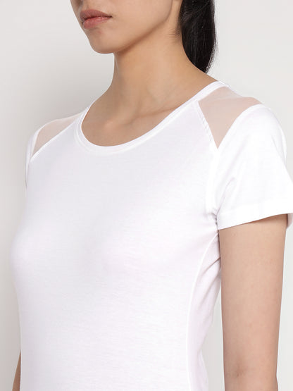 Appulse Women's Short Sleeve Round Neck Shoulder Mesh T-Shirt | Women | Premium Cotton | Activewear | Athleisure