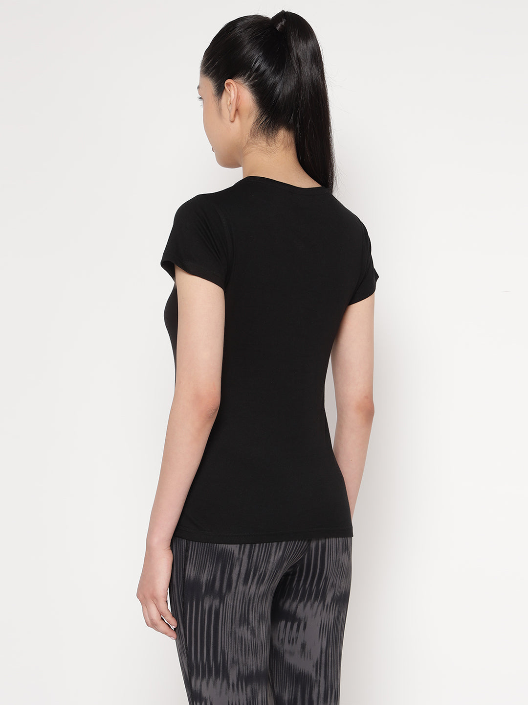 Ap'pulse Women's Short Sleeve Round Neck Shoulder Mesh Tshirt