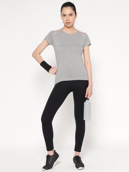 Appulse Women's Short Sleeve Round Neck Shoulder Mesh T-Shirt | Women | Premium Cotton | Activewear | Athleisure