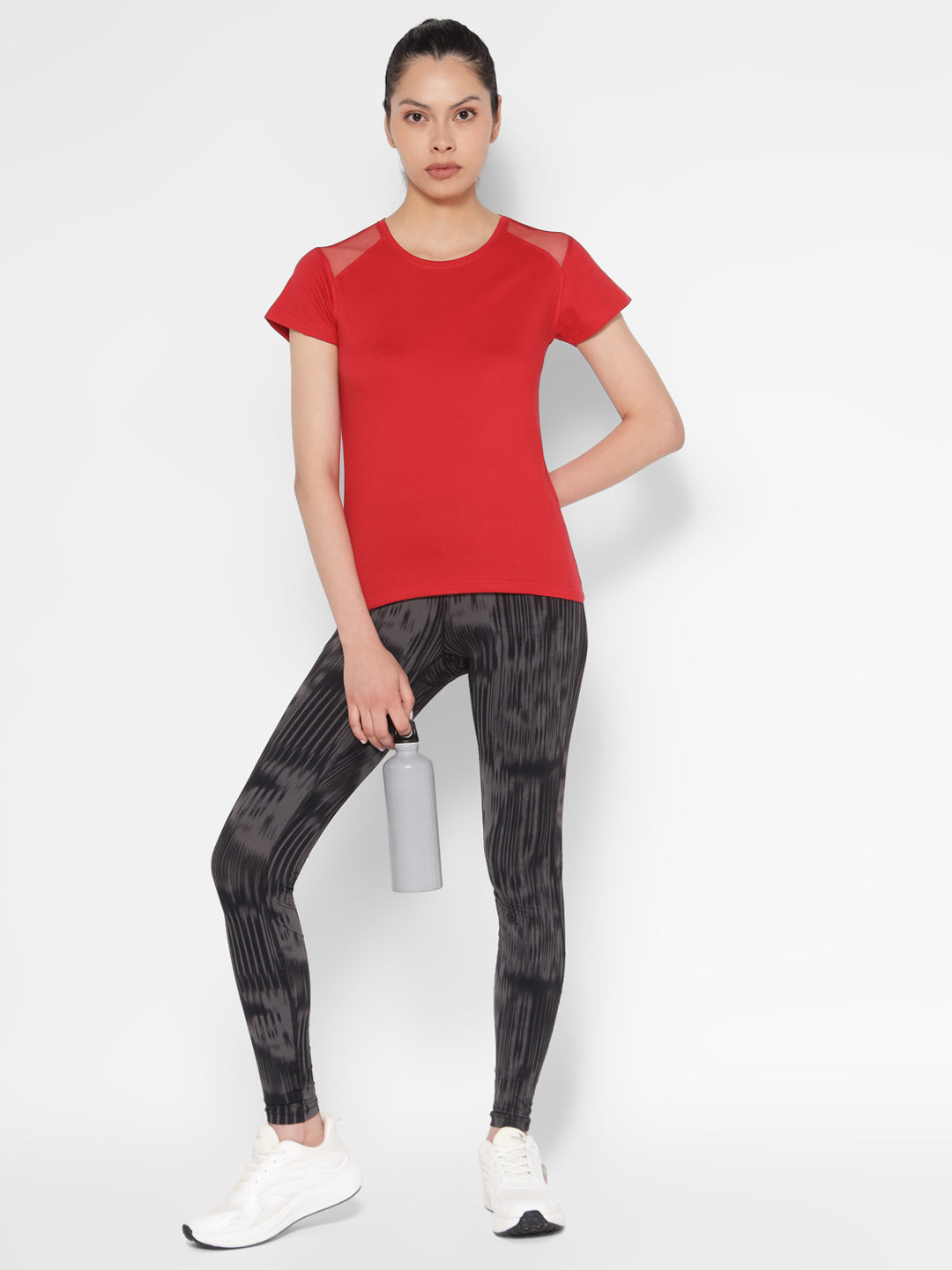 Ap'pulse Women's Short Sleeve Round Neck Shoulder Mesh Tshirt