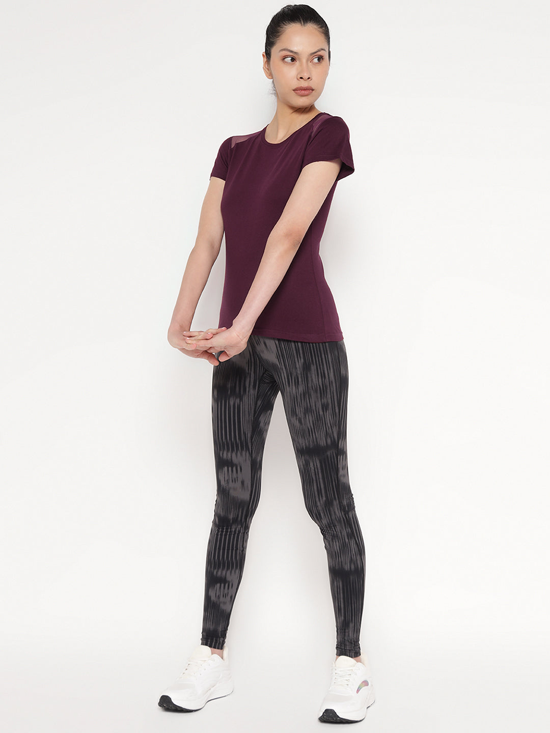 Ap'pulse Women's Short Sleeve Round Neck Shoulder Mesh Tshirt