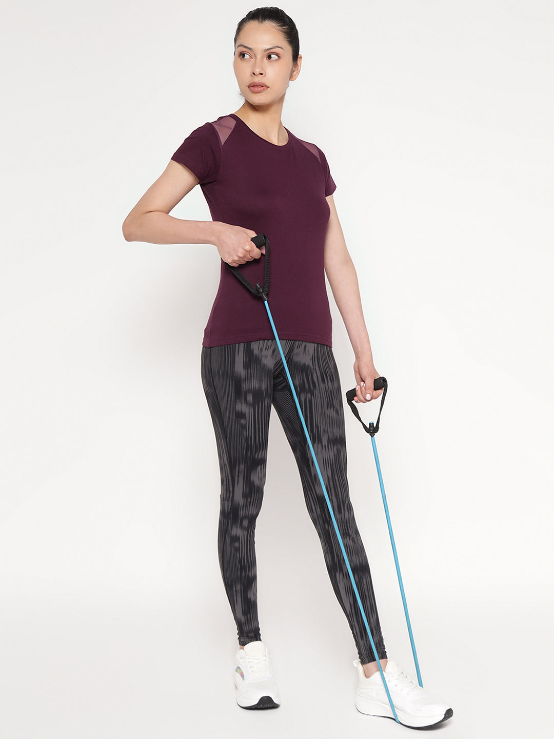 Ap'pulse Women's Short Sleeve Round Neck Shoulder Mesh Tshirt