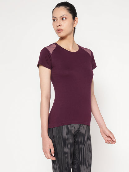Appulse Women's Short Sleeve Round Neck Shoulder Mesh T-Shirt | Women | Premium Cotton | Activewear | Athleisure