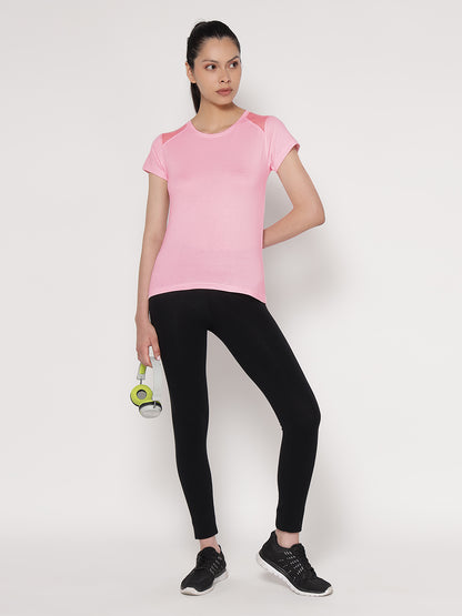 Appulse Women's Short Sleeve Round Neck Shoulder Mesh T-Shirt | Women | Premium Cotton | Activewear | Athleisure