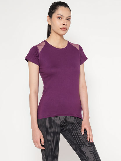 Appulse Women's Short Sleeve Round Neck Shoulder Mesh T-Shirt | Women | Premium Cotton | Activewear | Athleisure