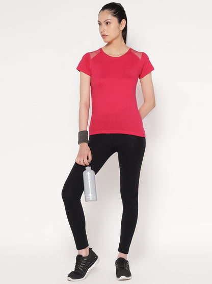 Appulse Women's Short Sleeve Round Neck Shoulder Mesh T-Shirt | Women | Premium Cotton | Activewear | Athleisure