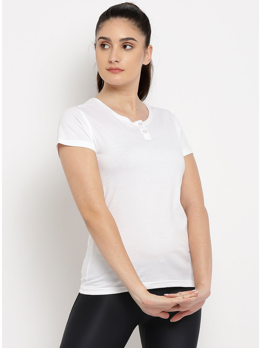 Ap'pulse Women's Short Sleeve Henley Tshirt