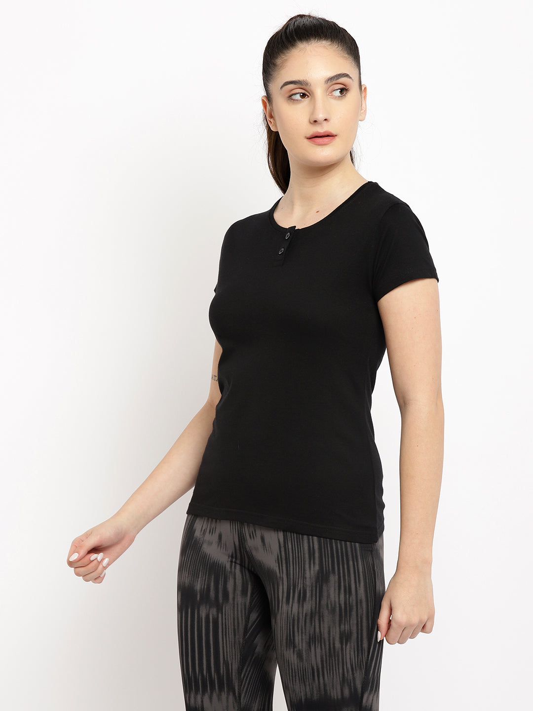Ap'pulse Women's Short Sleeve Henley Tshirt