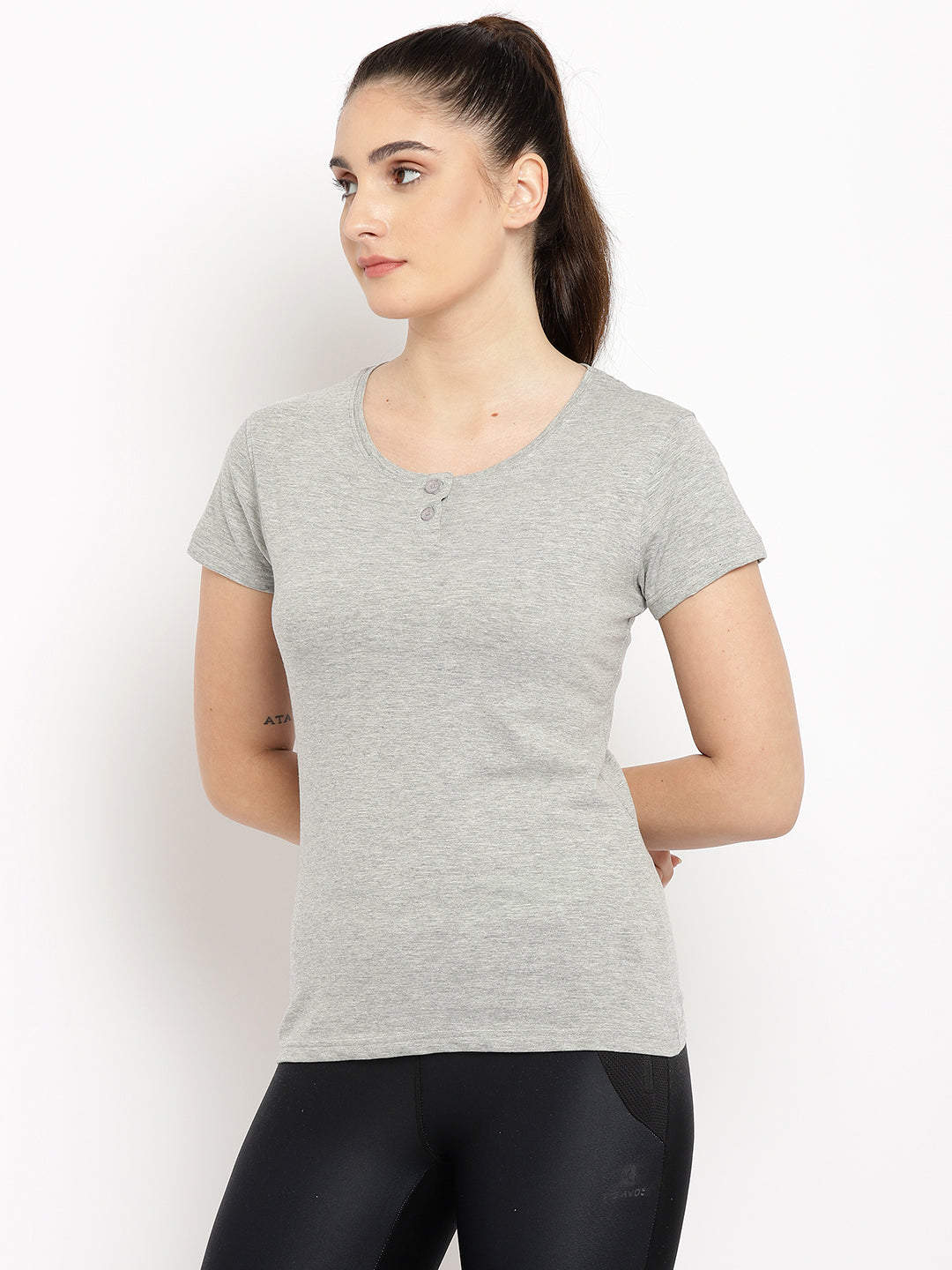 Ap'pulse Women's Short Sleeve Henley Tshirt