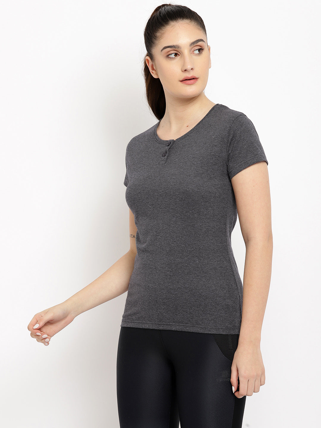 Ap'pulse Women's Short Sleeve Henley Tshirt