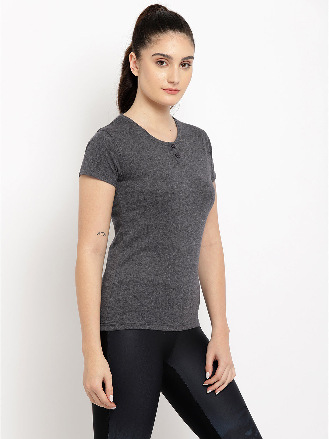 Ap'pulse Women's Short Sleeve Henley Tshirt