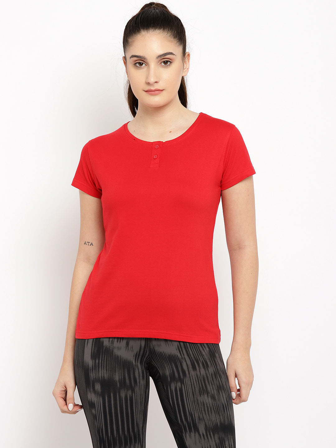 Ap'pulse Women's Short Sleeve Henley Tshirt