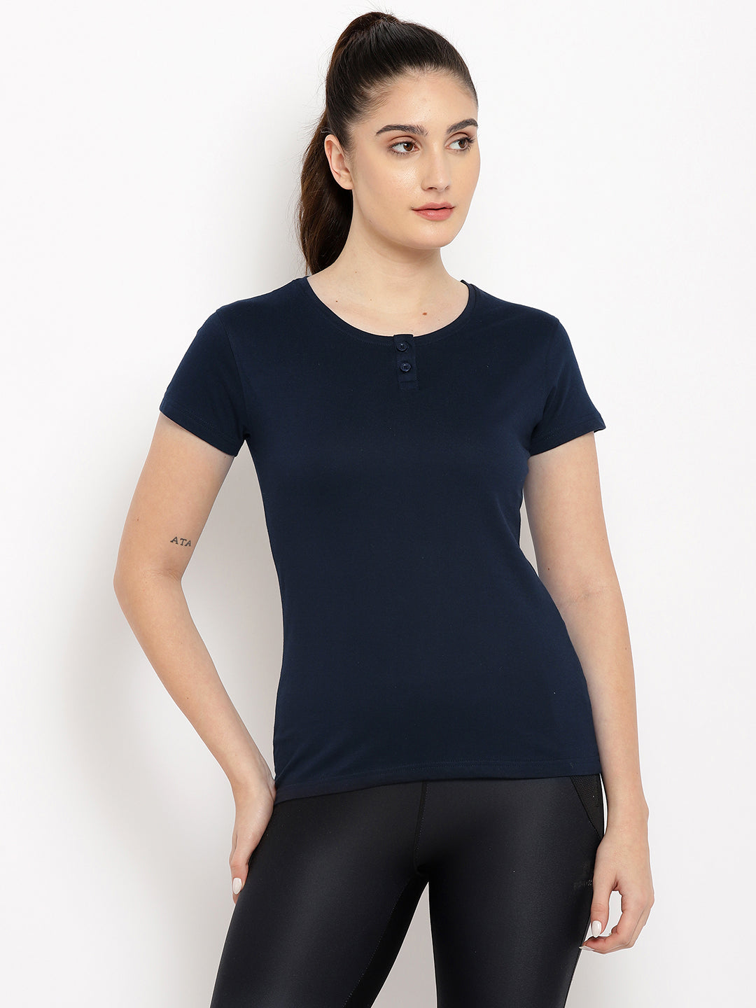 Ap'pulse Women's Short Sleeve Henley Tshirt